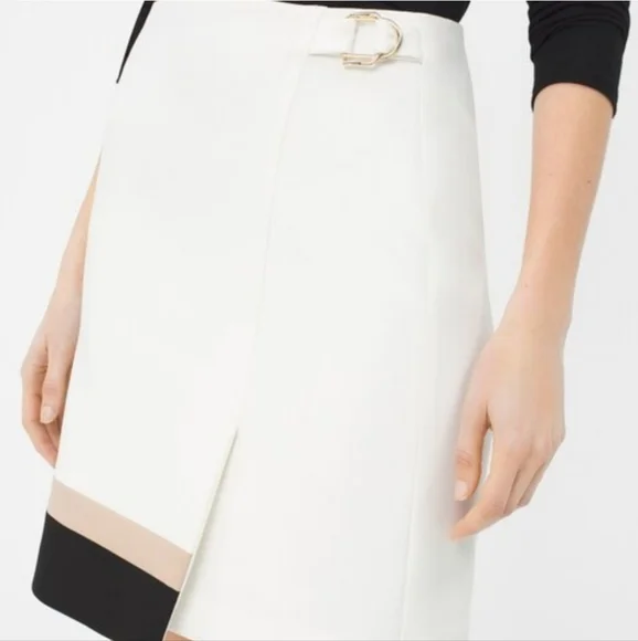 White House Black Market Ivory Tan Black Color Block Wrap Pencil Skirt - Picture 4 of 10